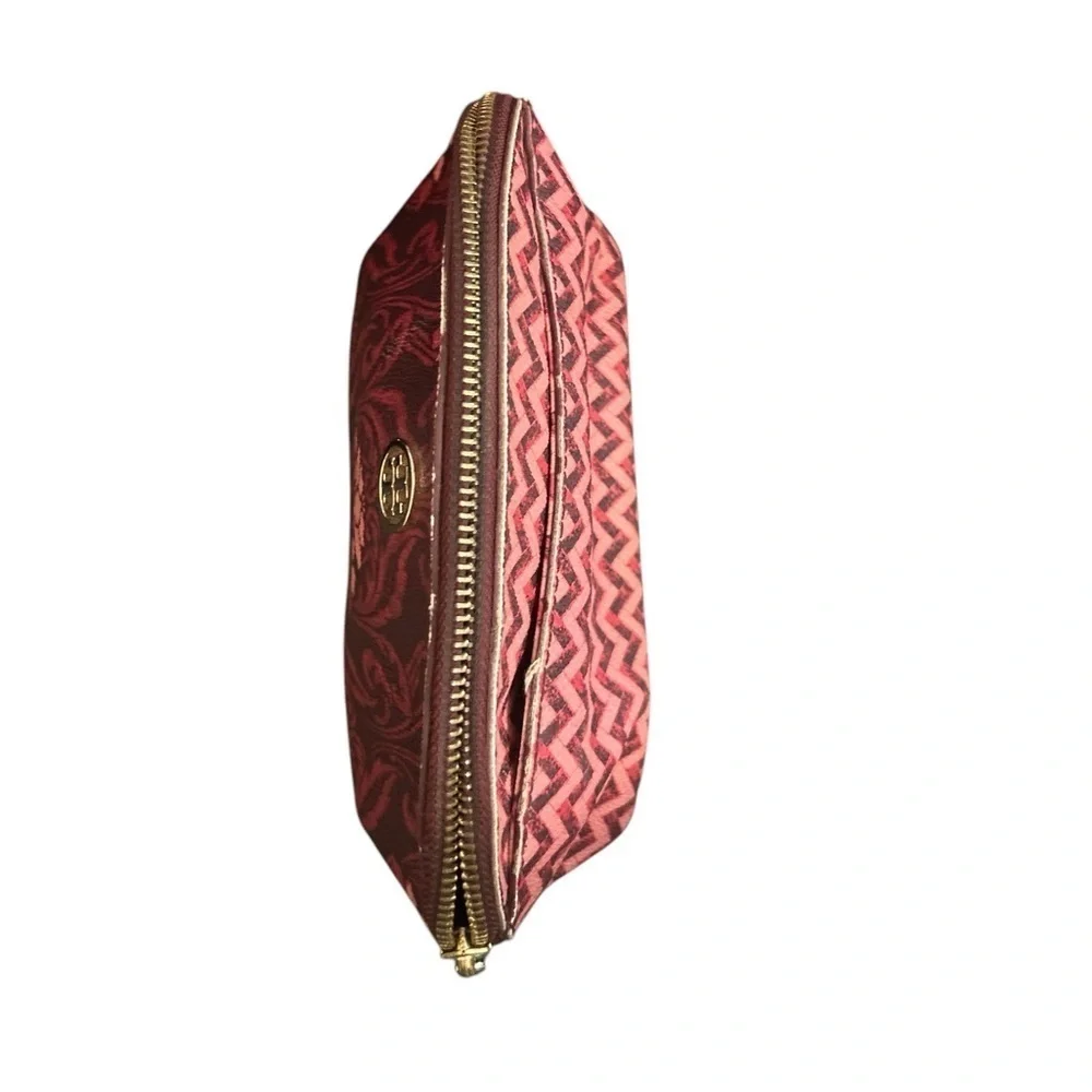 Tory Burch Floral Robinson Leather Make Up Travel T Logo Cosmetic Zip Case